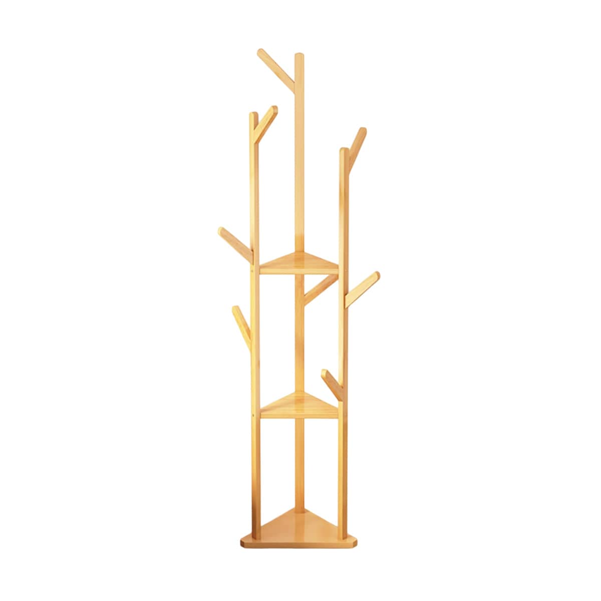 Bamboo Triangular Floor Standing Coat Rack with Hooks, Space Saving - view 2