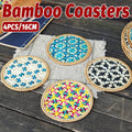 Bamboo Woven Cup Mat Bowl Pad Heat Resistant Set of 4 for Kitchen and Dining Table, 16 cm