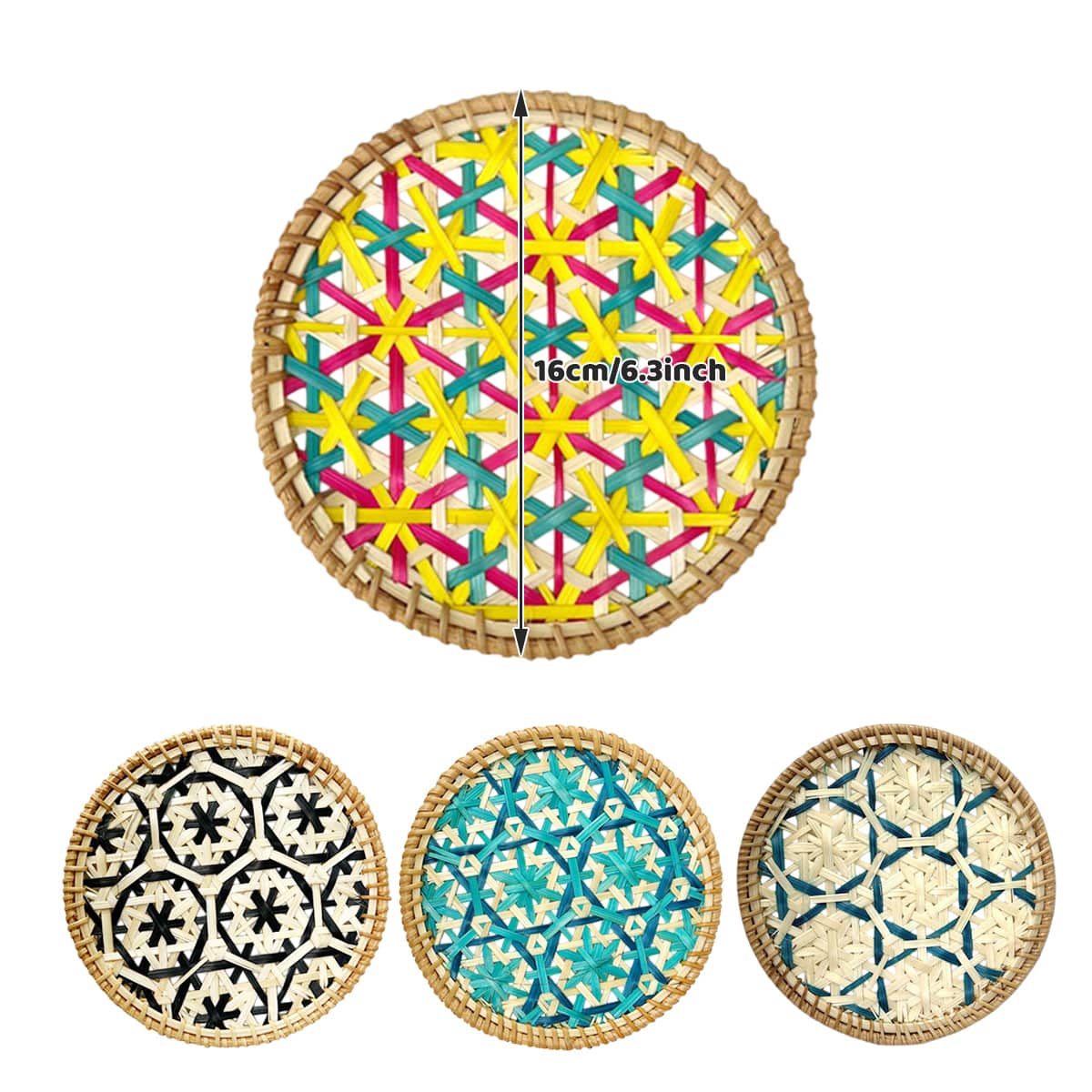 Bamboo Woven Cup Mat Bowl Pad Heat Resistant Set of 4 for Kitchen and Dining Table, 16 cm - view 3