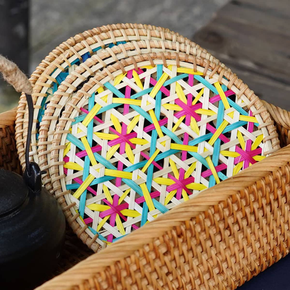 Bamboo Woven Cup Mat Bowl Pad Heat Resistant Set of 4 for Kitchen and Dining Table, 16 cm - view 4