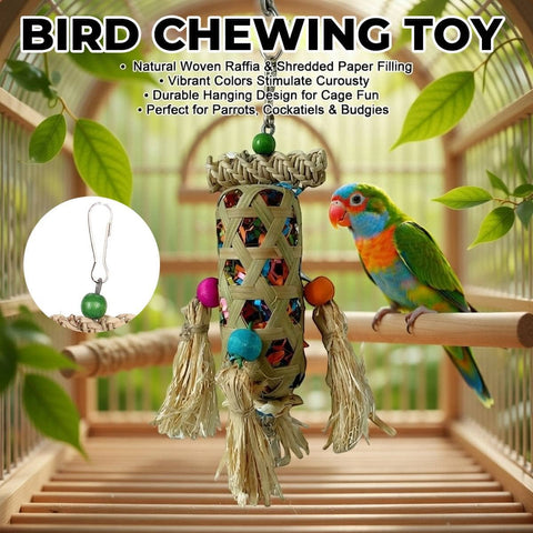 Bamboo Woven Parrot Foraging Toy with Bell and Hanging Hook