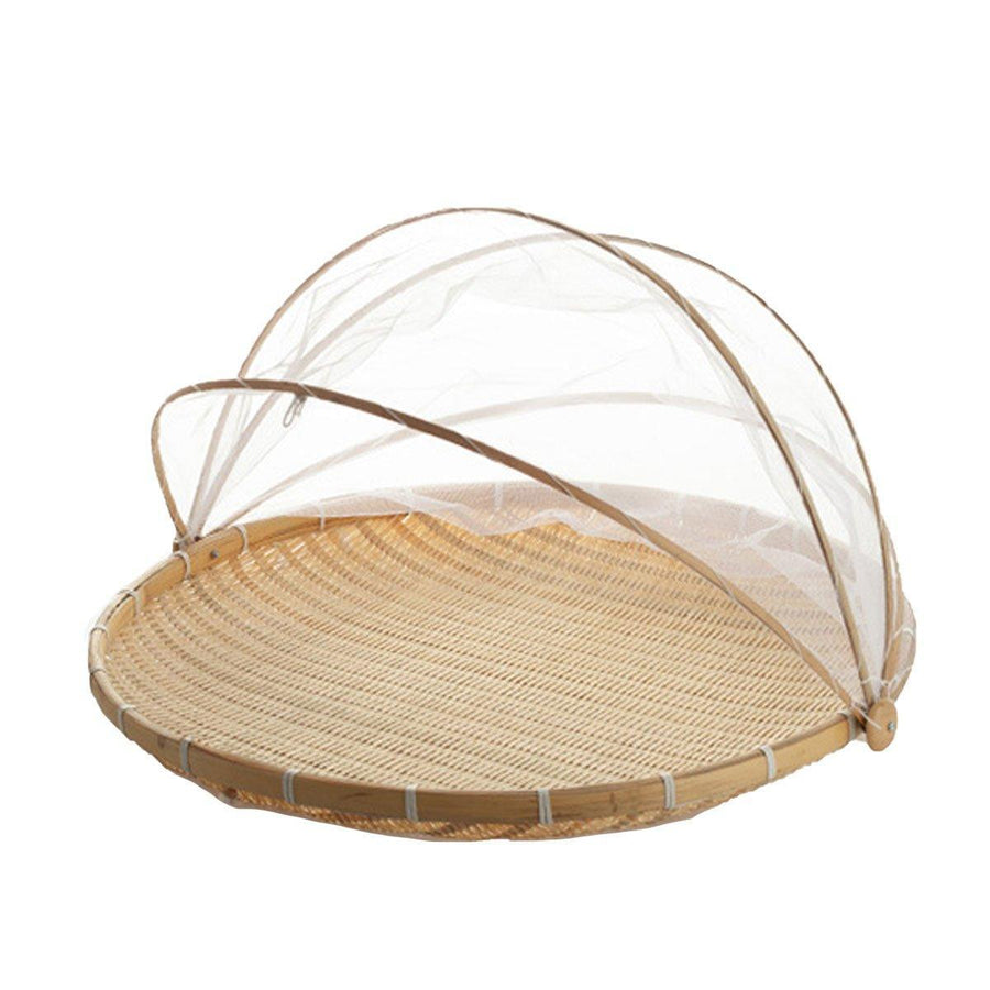 Bamboo Woven Storage Basket with Mesh Cover - Small, 30 cm