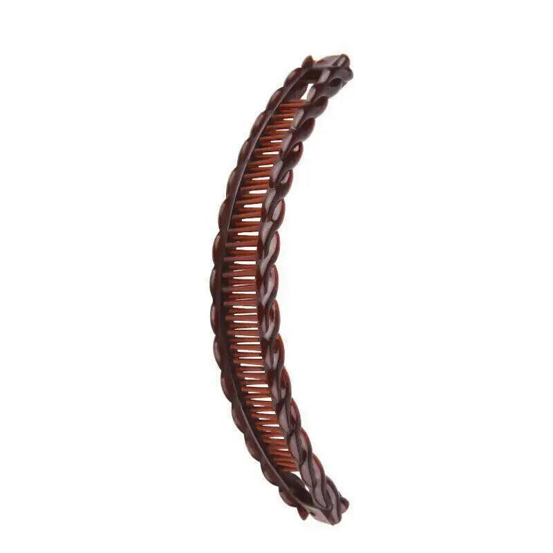 Banana Hair Clips with Comb, Plastic Ponytail Holders, Pack of 5 - Brown