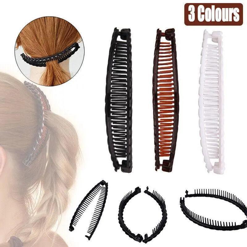 Banana Hair Clips with Comb, Plastic Ponytail Holders, Pack of 5 - Brown - view 2