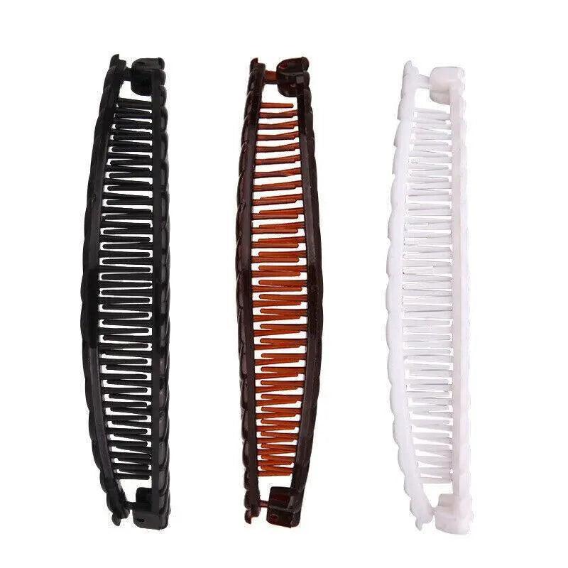 Banana Hair Clips with Comb, Plastic Ponytail Holders, Pack of 5 - Brown - view 3