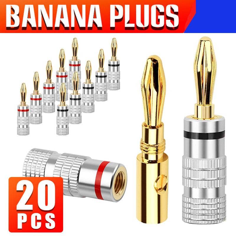 Banana Plugs for Speaker Cable, 24K Gold Plated, Pack of 20