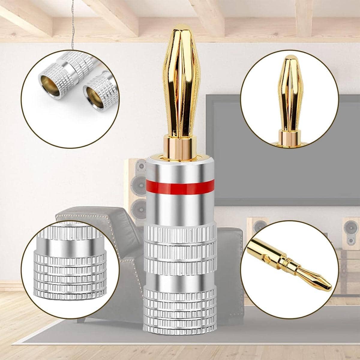Banana Plugs for Speaker Cable, 24K Gold Plated, Pack of 20 - view 3