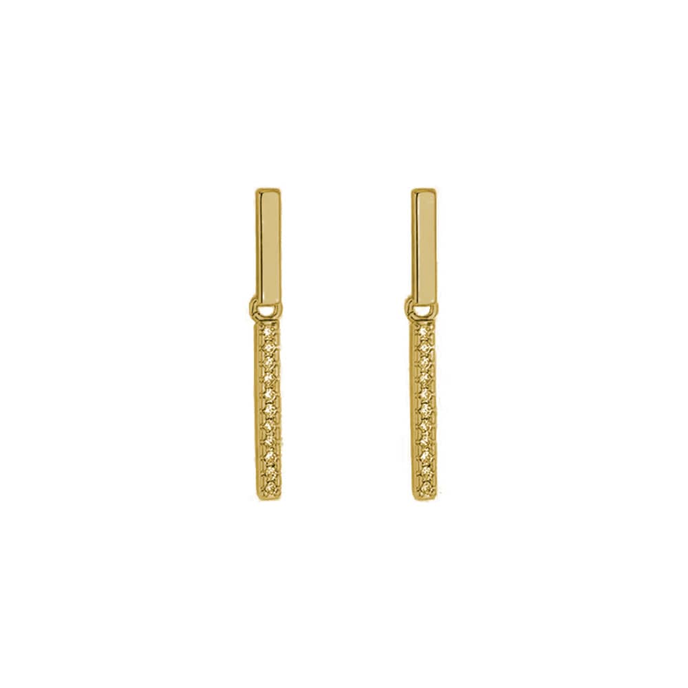 Bar Drop Earrings for Women - Slim Gold-Tone Bars with Sparkling Detail
