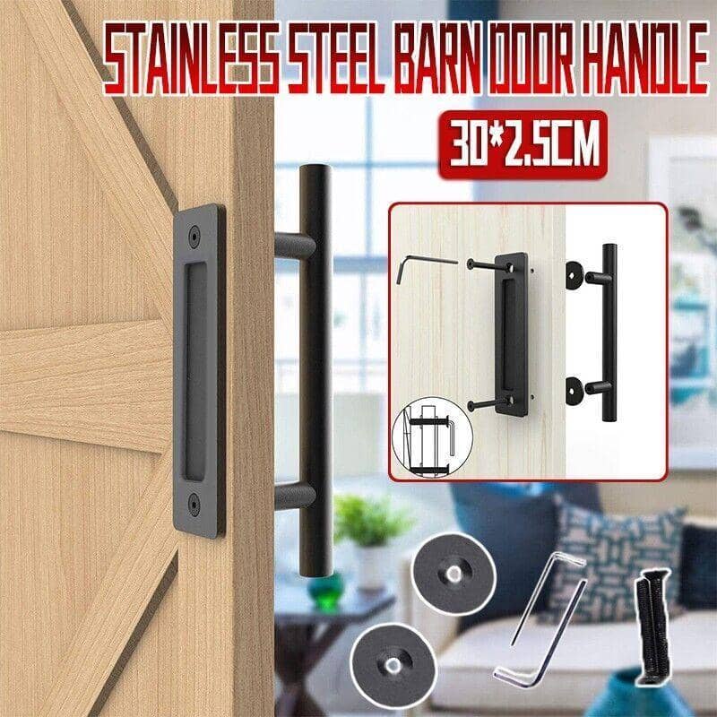 Barn Door Handle Set in Matte Black Stainless Steel, 30 cm