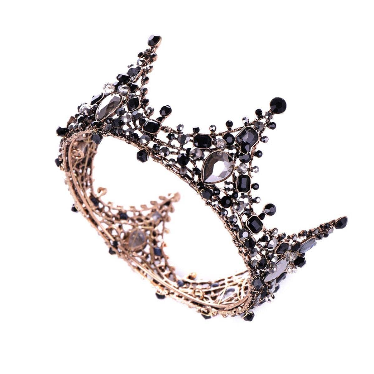 Baroque Princess Full Circle Crown for Birthdays and Weddings - Black Crystals - view 2