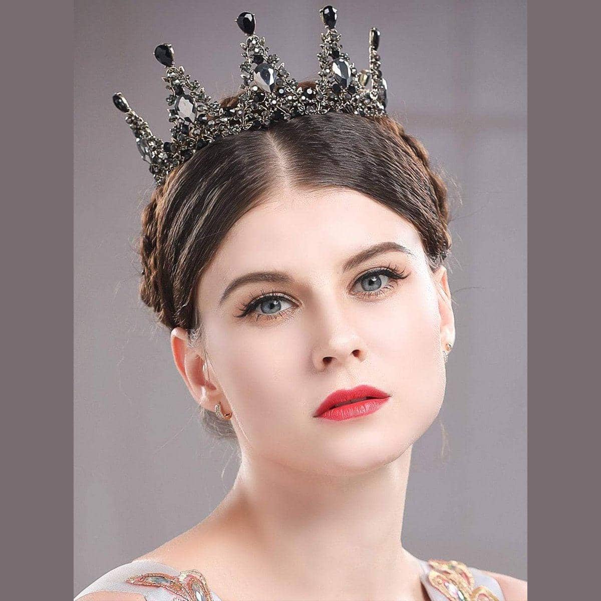 Baroque Princess Full Circle Crown for Birthdays and Weddings - Black Crystals - view 4