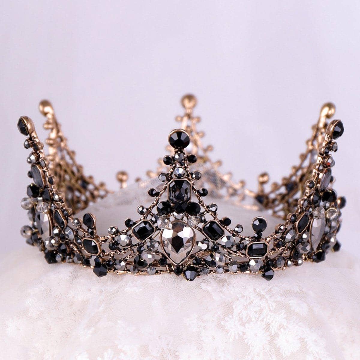 Baroque Princess Full Circle Crown for Birthdays and Weddings - Black Crystals - view 5
