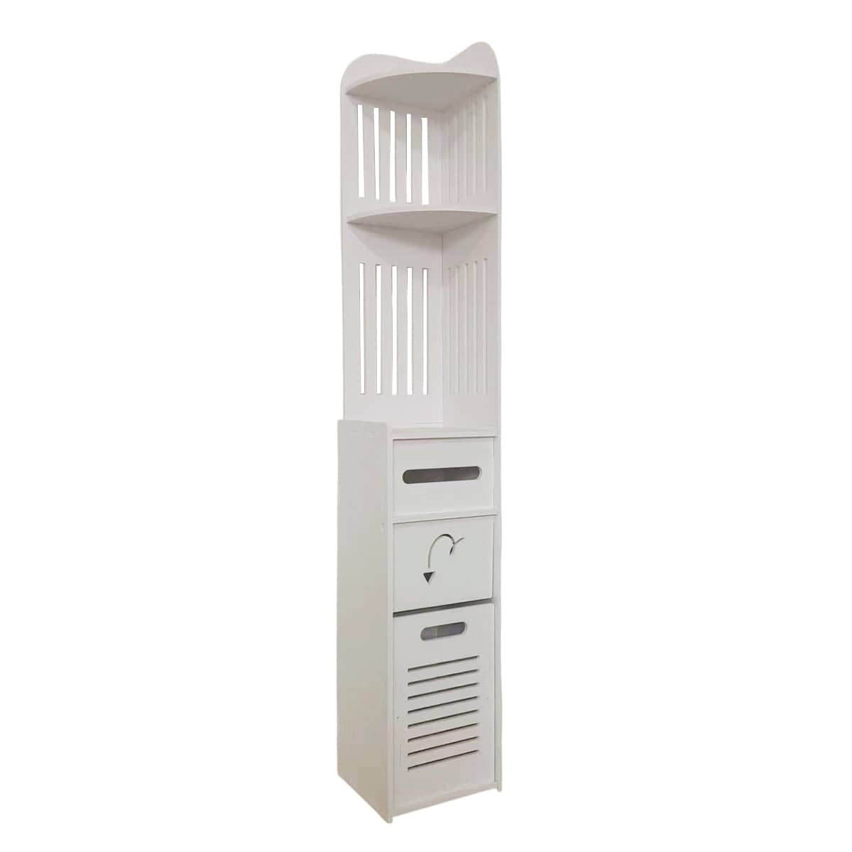 Bathroom Corner Storage Rack Durable Floor Standing Space Saving Rack - Slatted Front