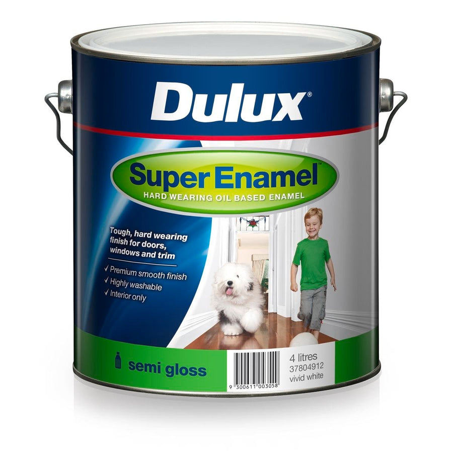 Dulux Super Enamel Paint Semi Gloss 4L Vivid White Smooth Finish - SuperSaverAU - view 1