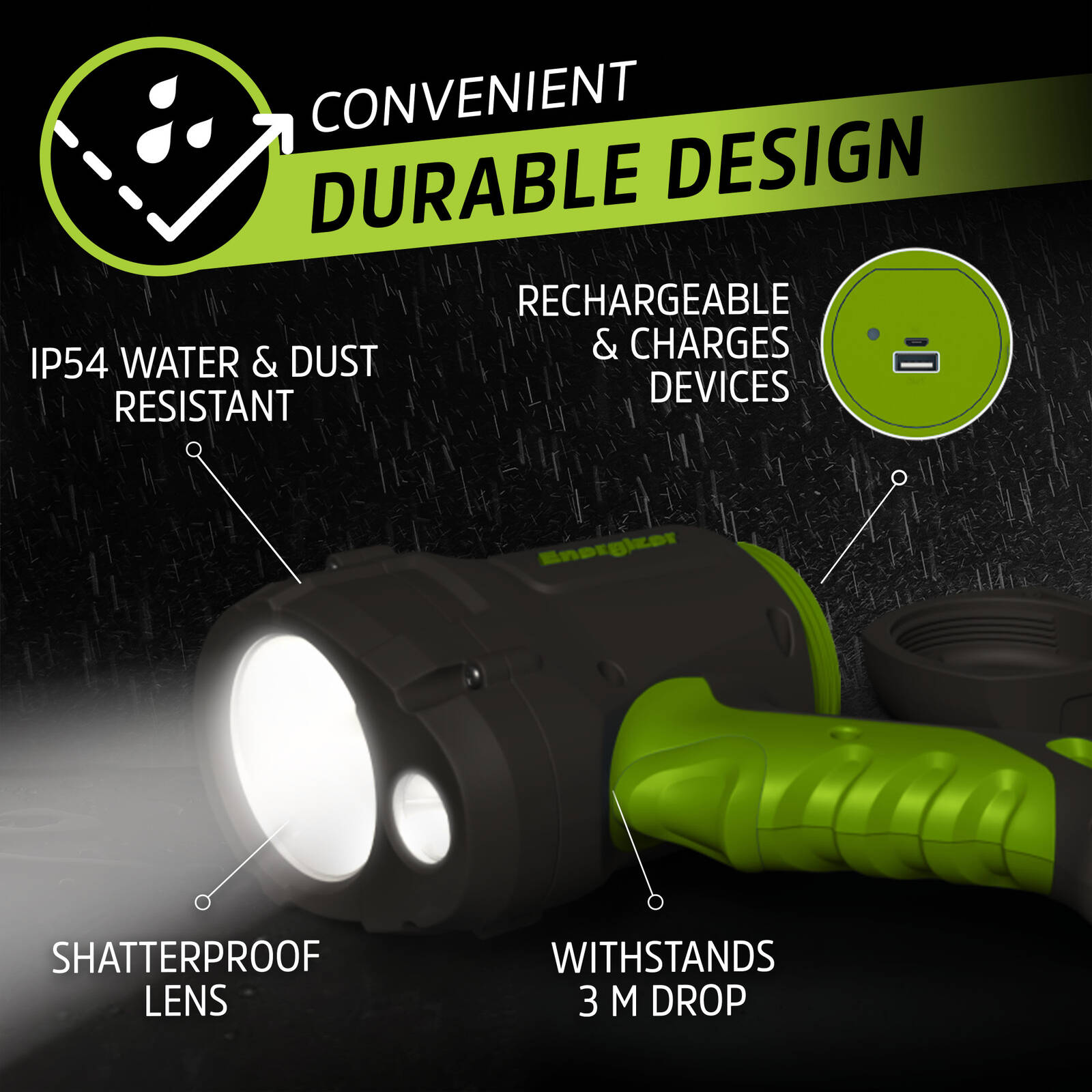 Energizer Pro Series Rechargeable LED Spotlight 1150 Lumens Waterproof PHCSRL9