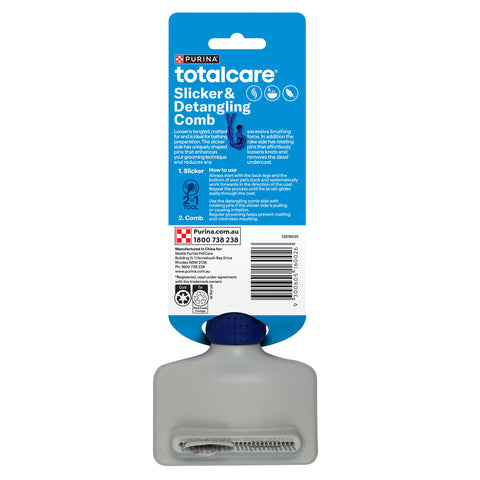 Purina Totalcare 2 in 1 Slicker Comb - 90mm x 251mm - Loosens Tangled Fur
