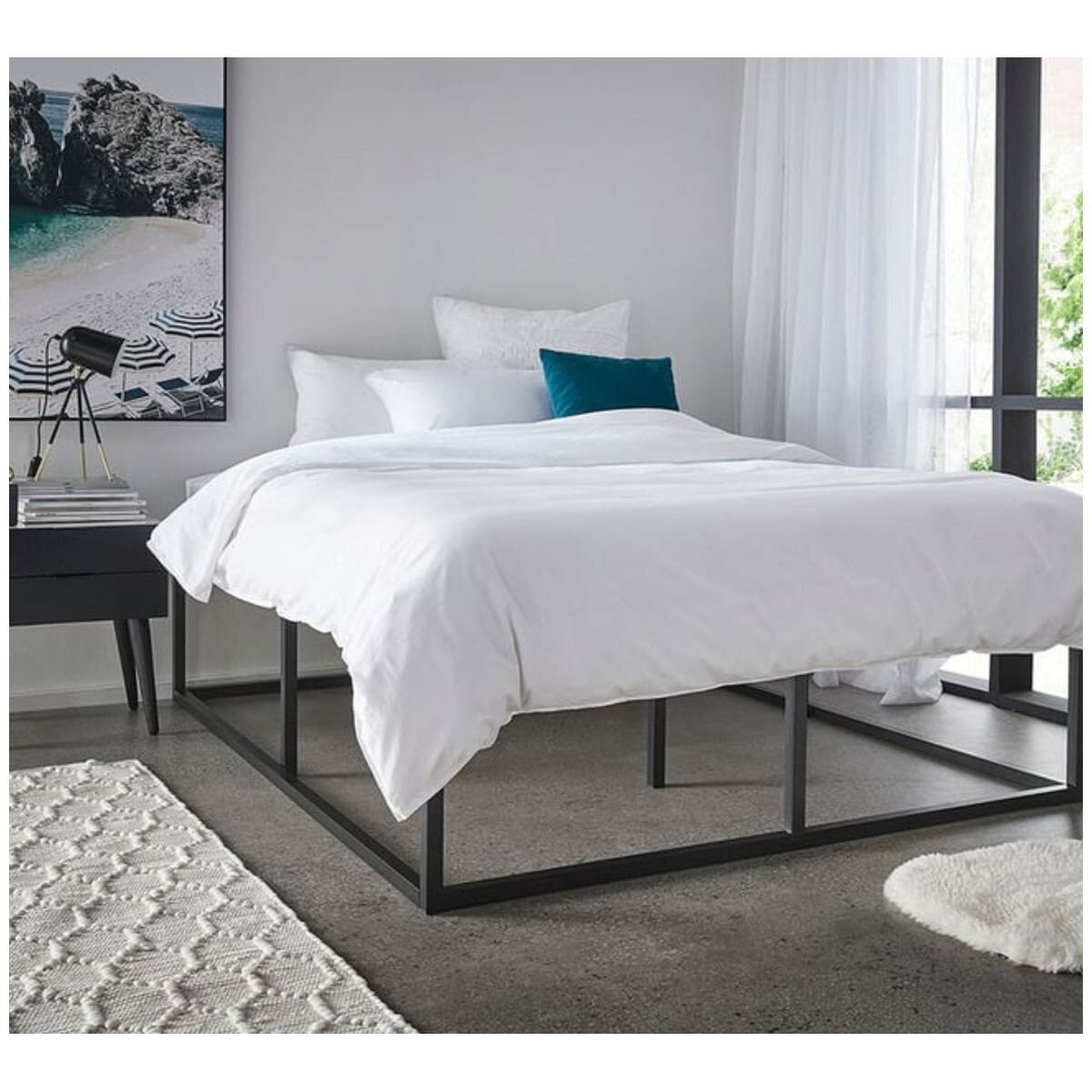 Zinus King Joseph Metal Bed Frame - 45cm Raised Platform Base, Black Steel, Underbed Storage - AU-MBBF-18K