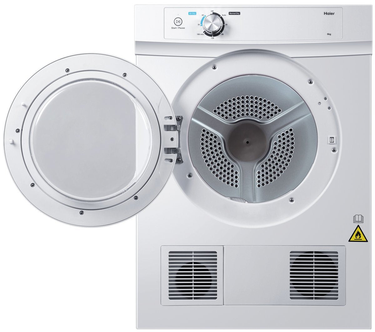 Haier 6kg Vented Dryer - Sensor Drying, Reverse Tumble, Stacking Kit Included, White - HDV60A1
