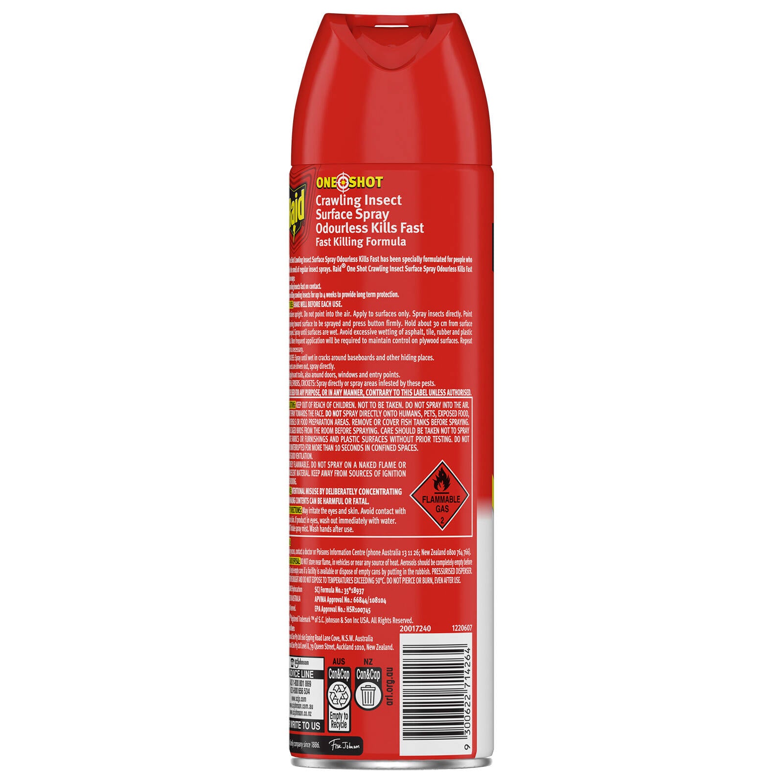 Raid 450g Odourless One Shot Pest Crawling Insect Surface Spray Aerosol Can