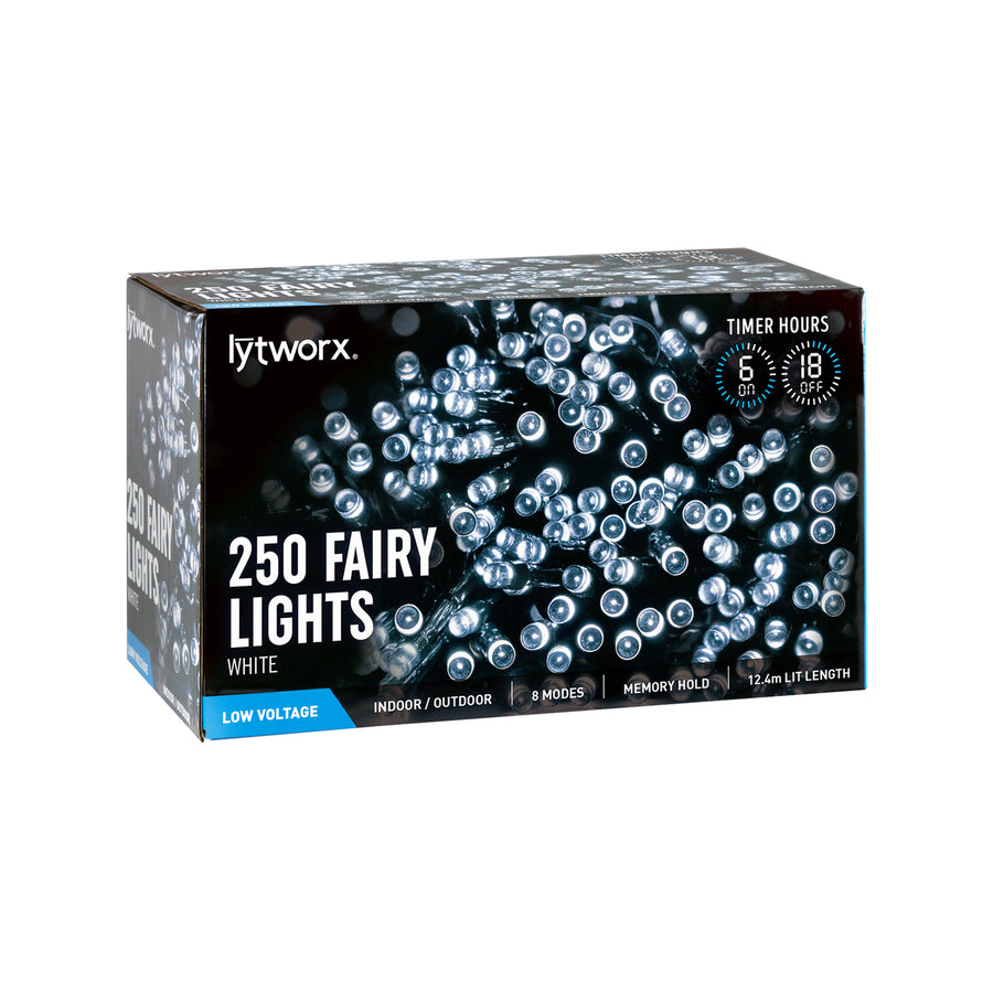 Lytworx 250 White LED Party Lights, 12.4m Low Voltage 8-Function Indoor/Outdoor