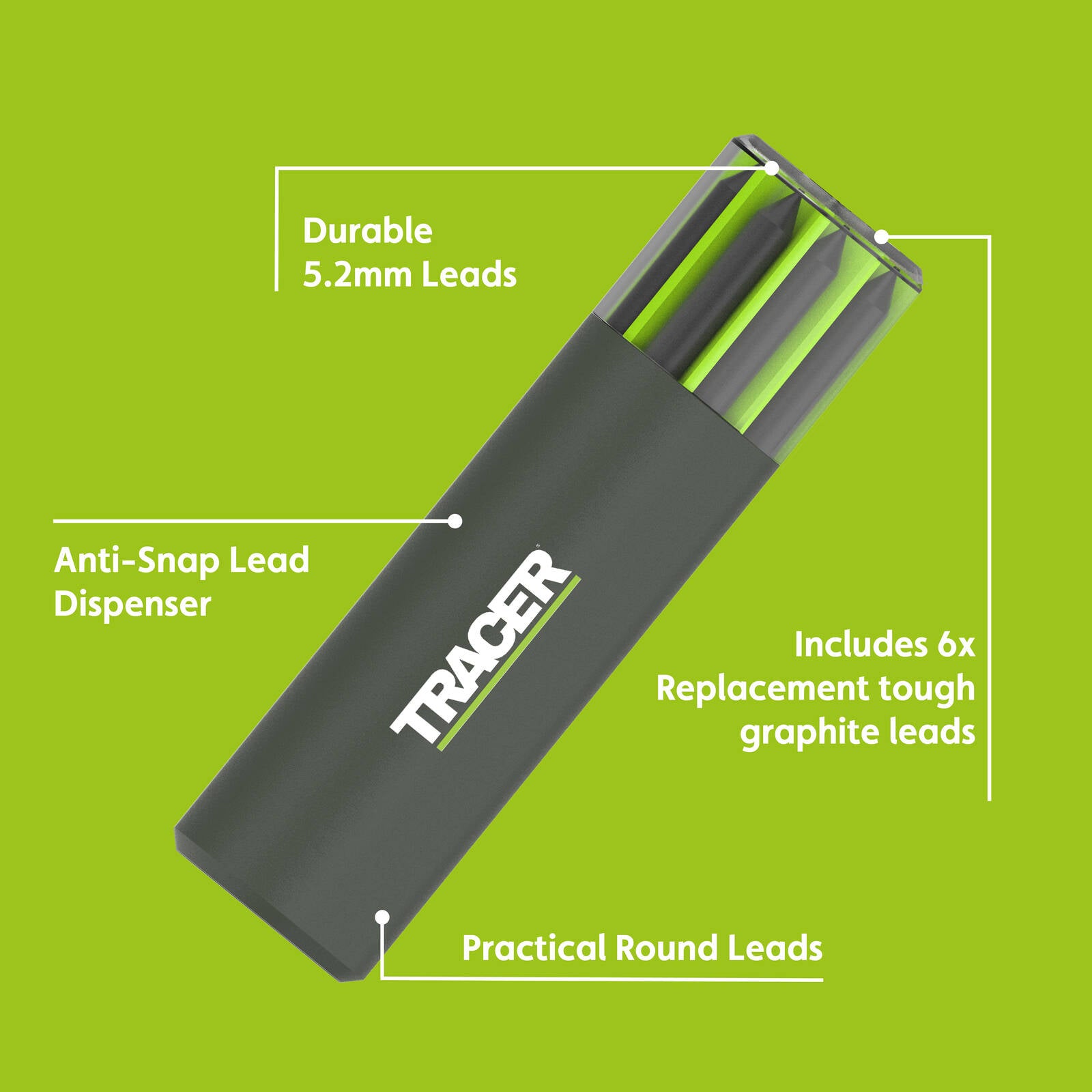 Tracer Pro 5.2mm Graphite Replacement Leads Heavy Duty 6 Pack