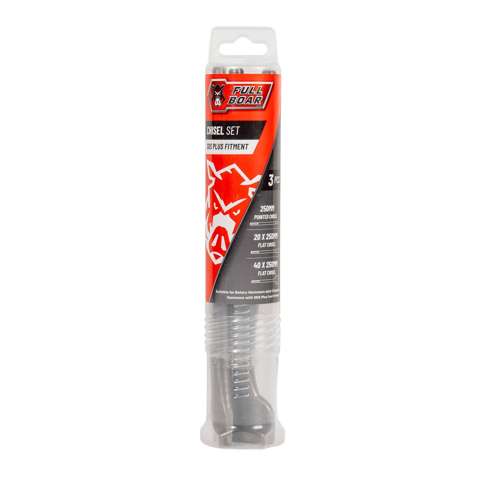 Full Boar 3 Piece SDS Plus Chisel Set for Concrete, Stone & Brick