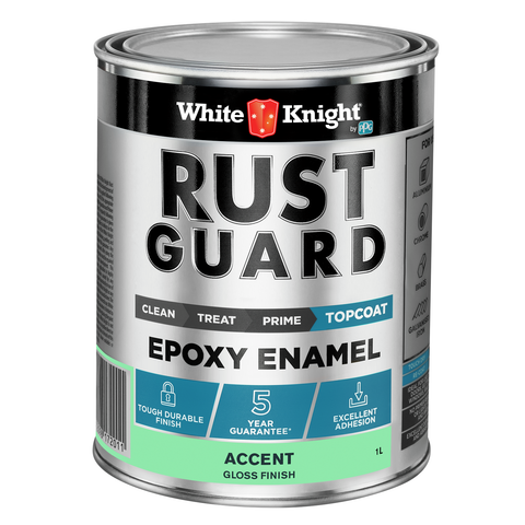 White Knight Rust Guard 1L Accent Gloss Epoxy Enamel Paint, Solvent-Based, One-Step for Metal Surfaces