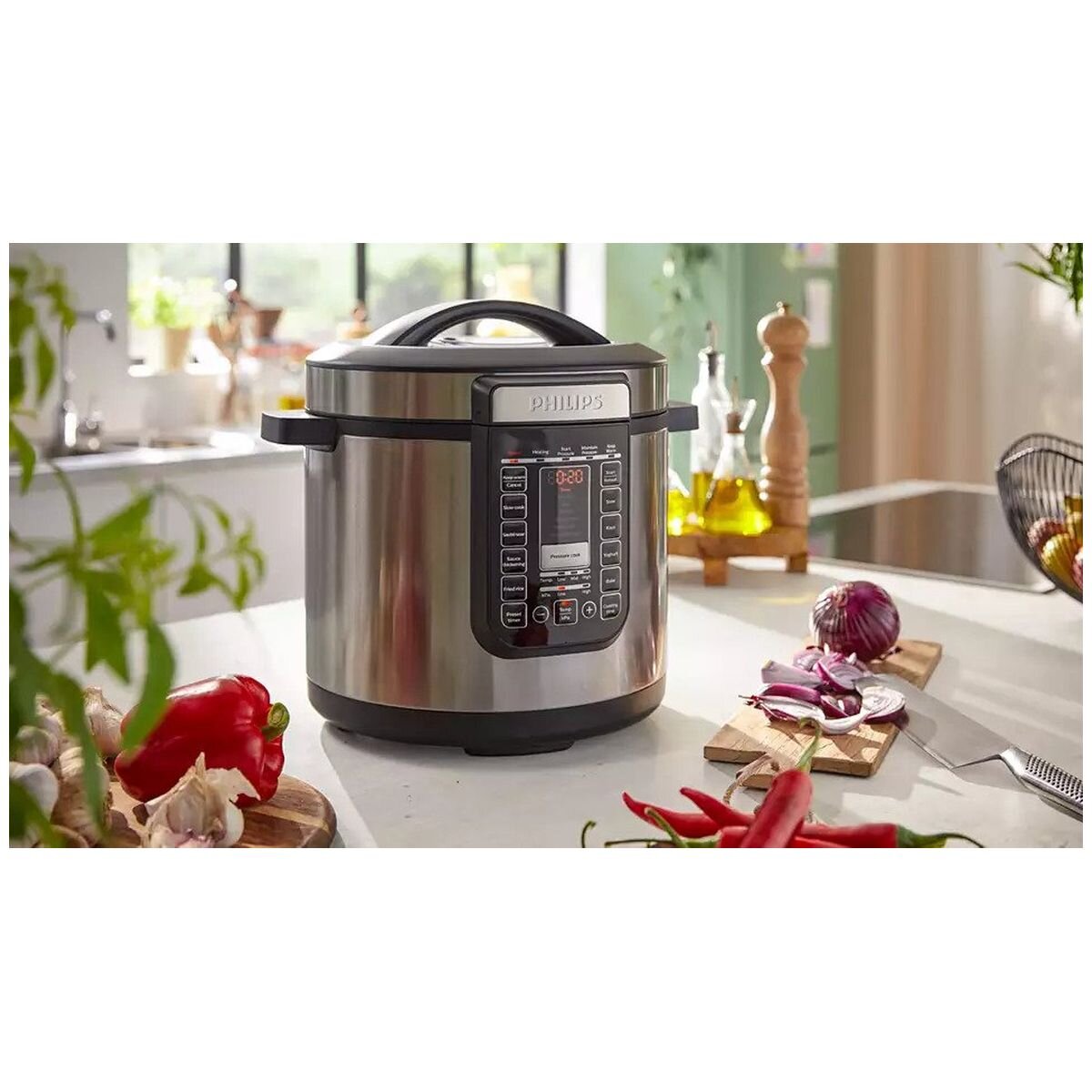 Philips All-In-One XL 8L Multi Cooker - 1500W, 20 Pre-Set Programs, Black and Silver - HD2238-72