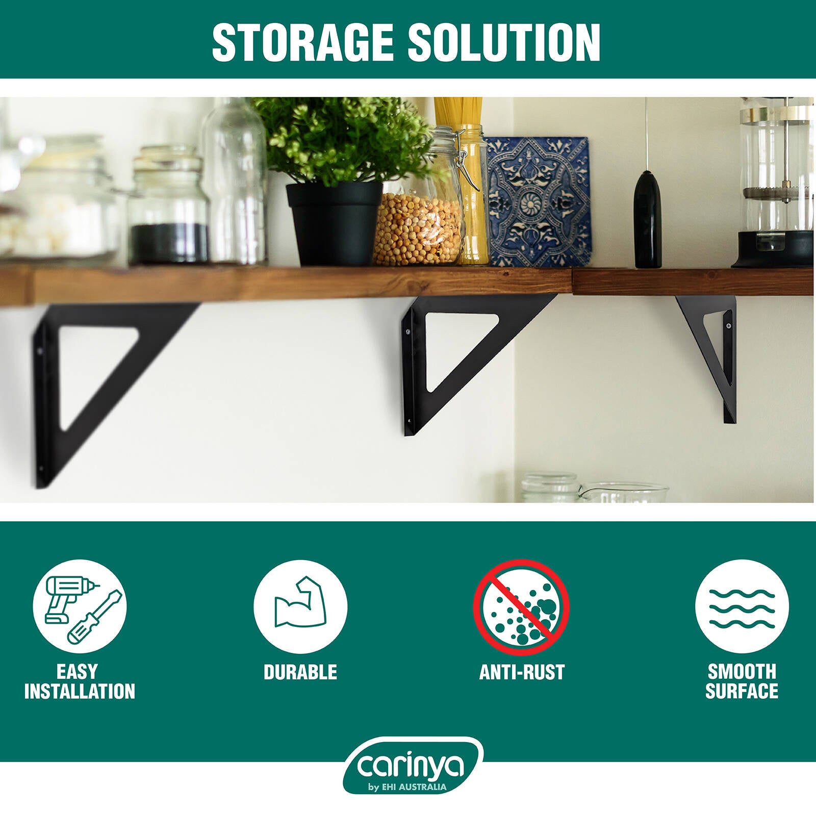 Carinya 240 x 240mm Black Triangle Stayed Bracket - Powder Coated Steel Shelf Bracket