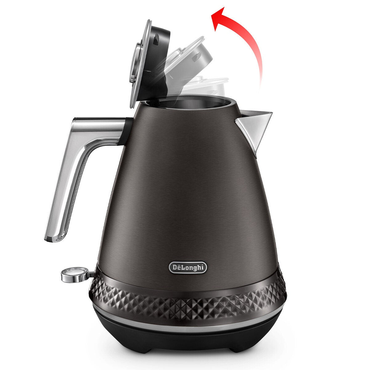 DeLonghi Diadema 1.7L Kettle - Onyx Black, Brushed Stainless Steel Body, 2400W - KBV2401BK