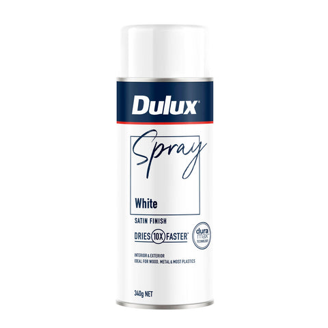 Dulux 340g White Satin Finish Spray Paint, Smooth Satin Sheen, Indoor & Outdoor