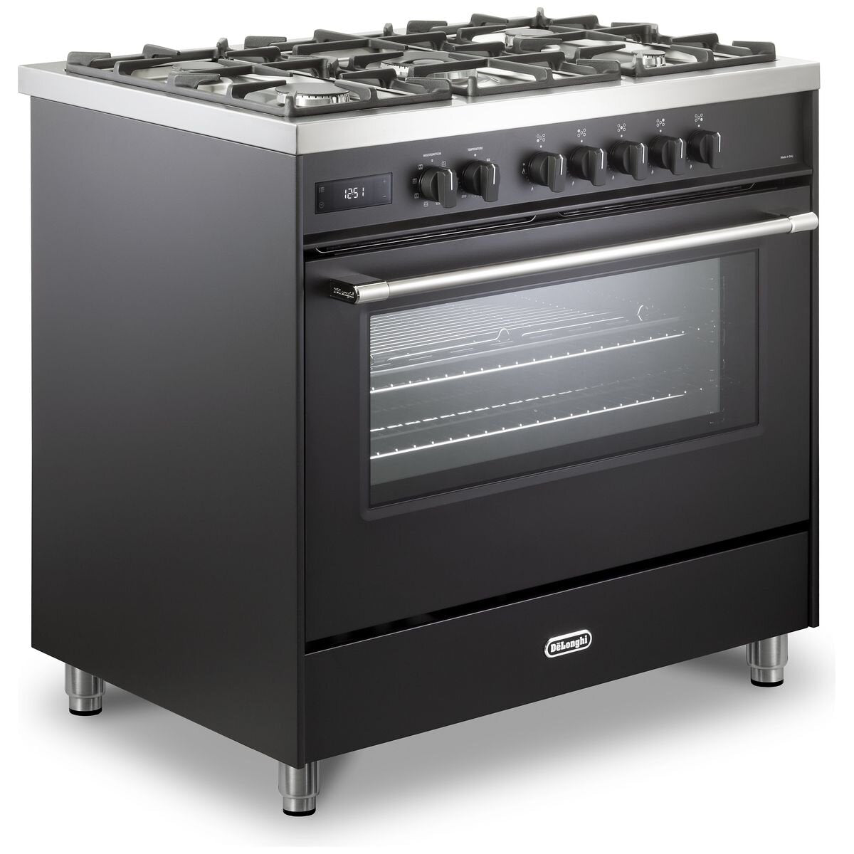 DeLonghi 90cm dual fuel freestanding oven - Anthracite, 140L, twin fan, wok burner - DEF1407A
