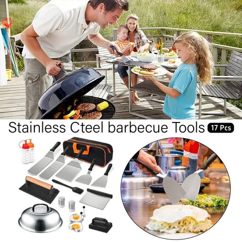 BBQ Tool Set 17 Piece Stainless Steel with Storage Bag