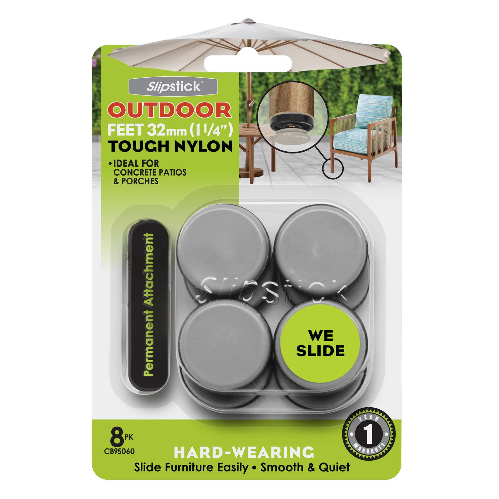 Slipstick 32mm Diameter Outdoor Screw-in Nylon Glide - 8 Pack