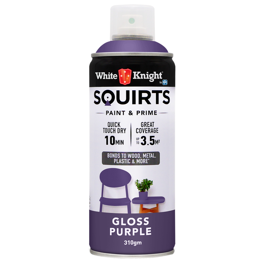 White Knight Squirts Purple Gloss Spray Paint 310g Solvent Based Durable - SuperSaverAU - view 1