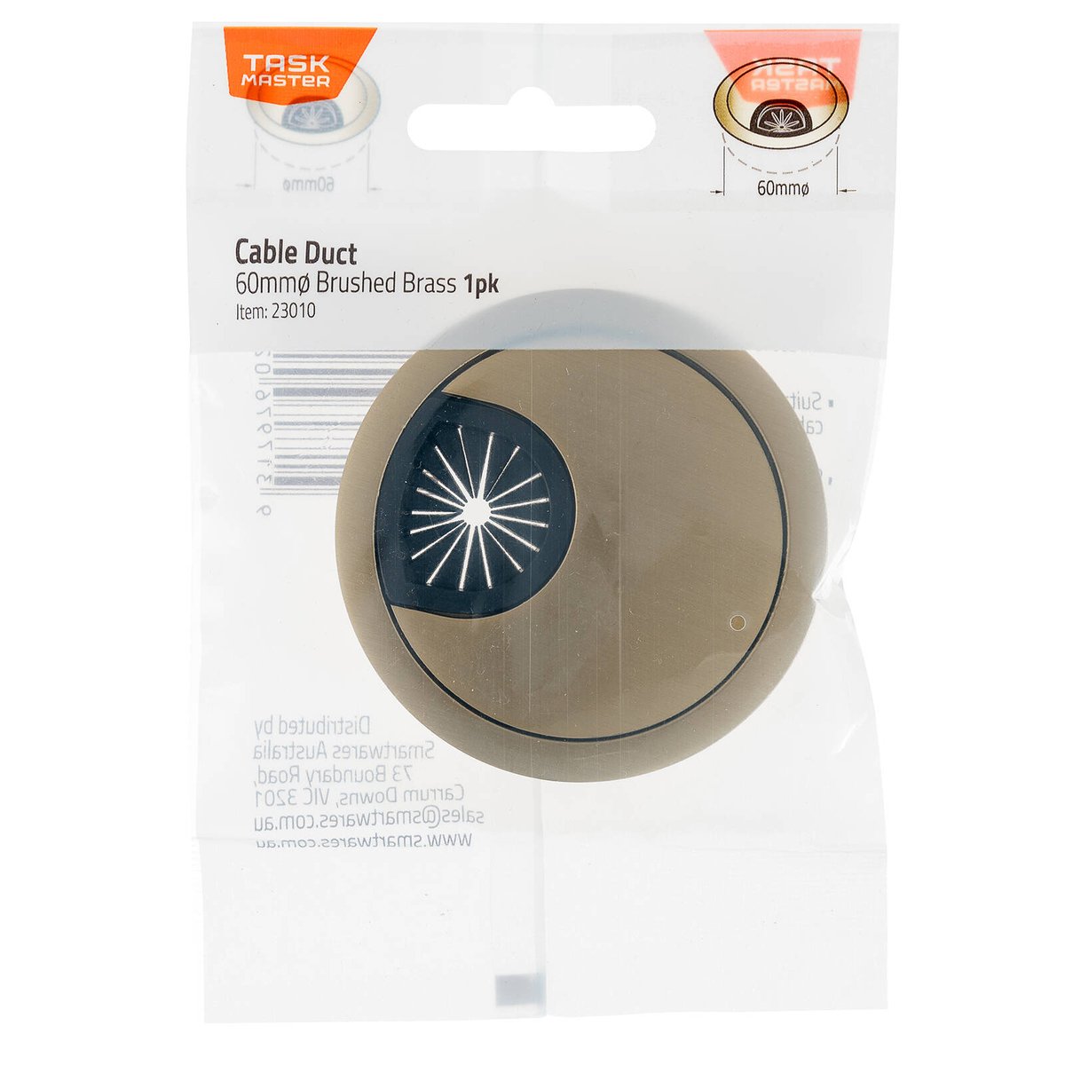 Taskmaster 60mm Brushed Brass Cable Duct 1 Pack - Cable Management Solution - SuperSaverAU - view 1