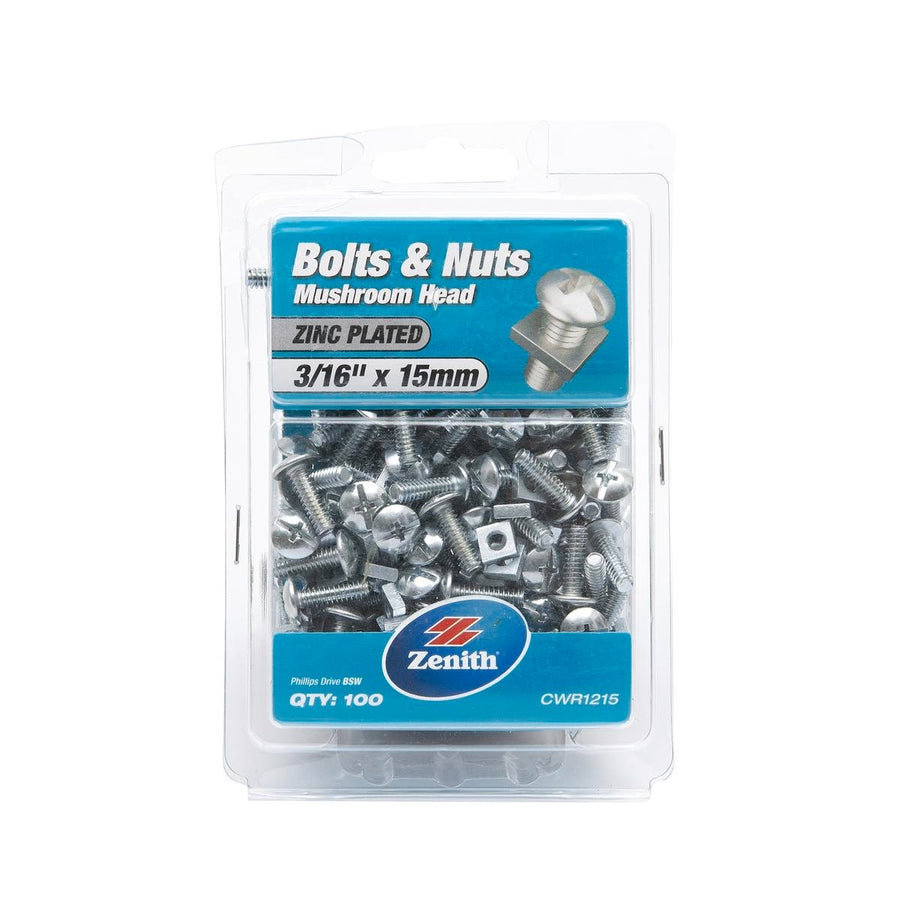 Zenith Mushroom Head Bolts - 16 x 15mm - Zinc Plated - 100 Pack - SuperSaverAU - view 1
