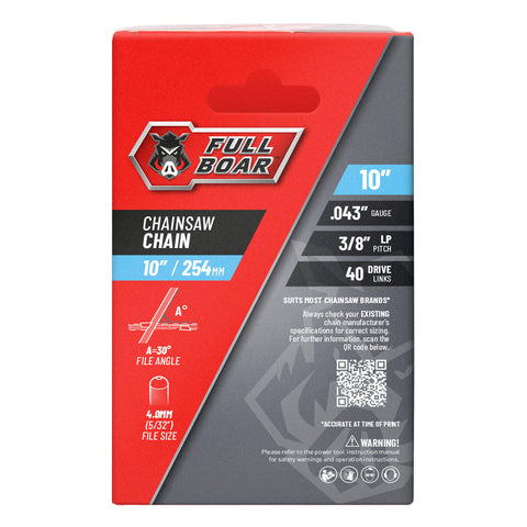 Full Boar 254mm (10") Chainsaw Chain 40 Drive Links 9.53mm Pitch