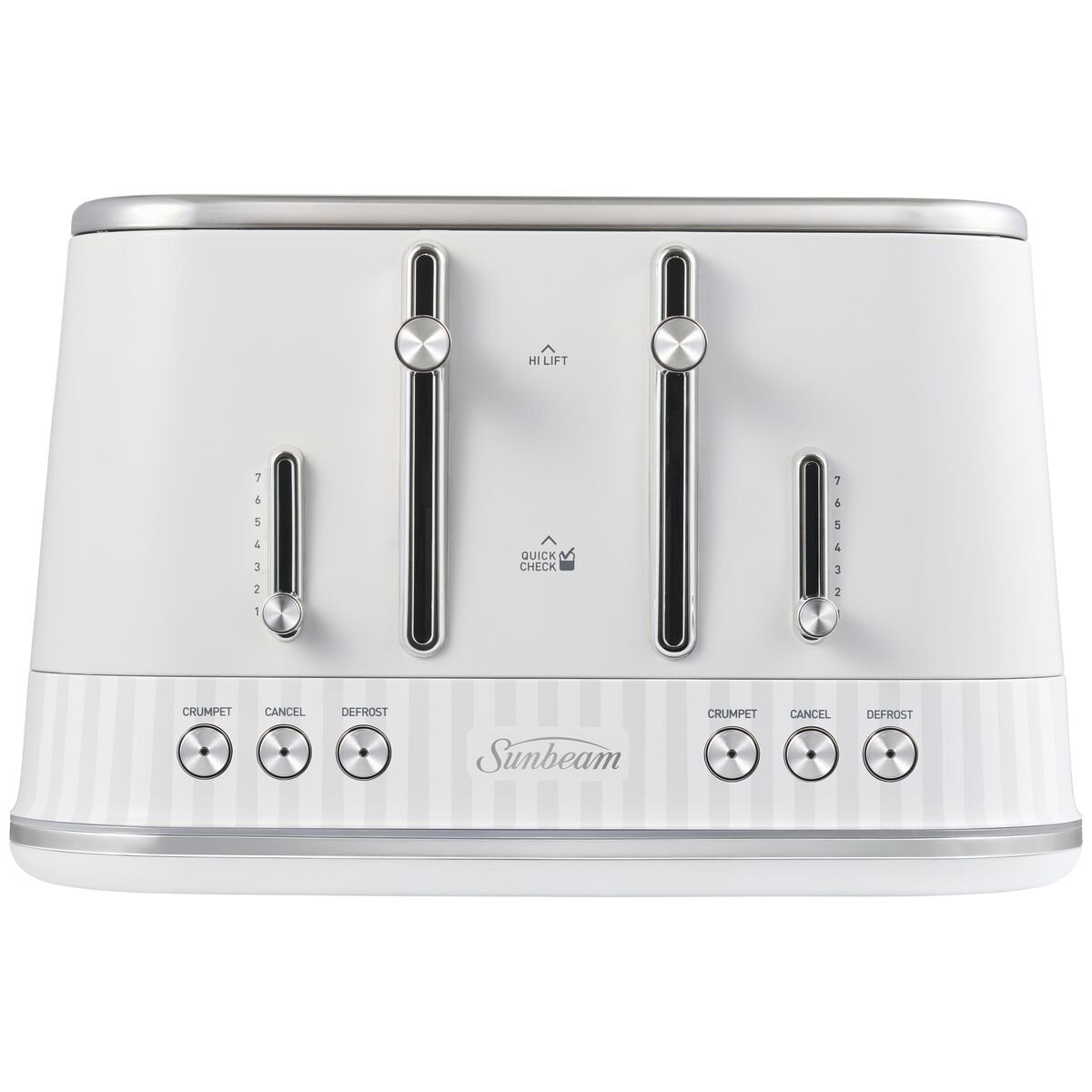 Sunbeam 4 slice toaster - white with silver accents, seven browning levels, high lift lever - TAM8104WH