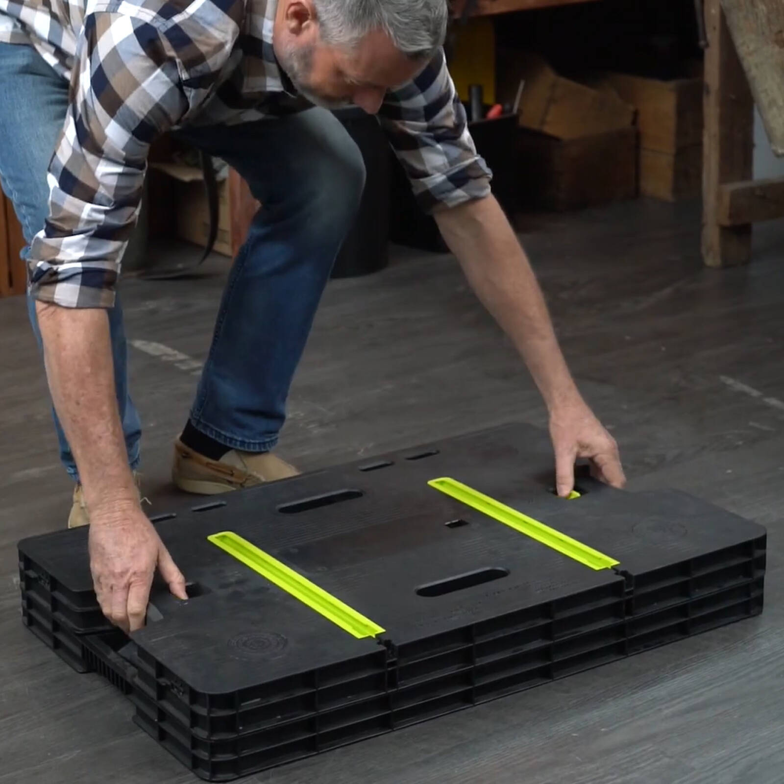 Ryobi Folding Work Table with Two Clamps, 850 x 550mm Plastic Surface