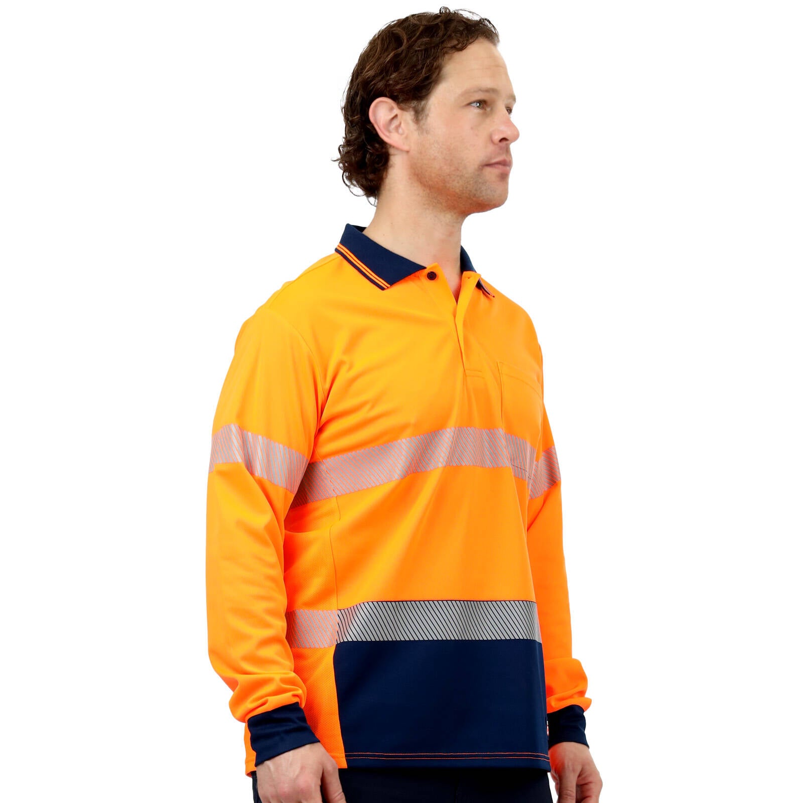 Citeco Men's Orange Hi Vis Long Sleeve Polo Reflective - Small