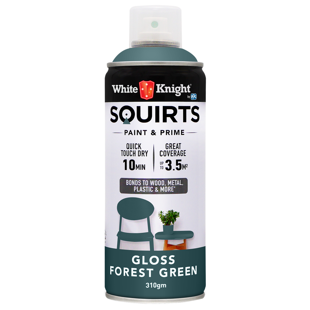 White Knight Squirts Forest Green Gloss Spray Paint 310g Durable Finish - SuperSaverAU - view 1