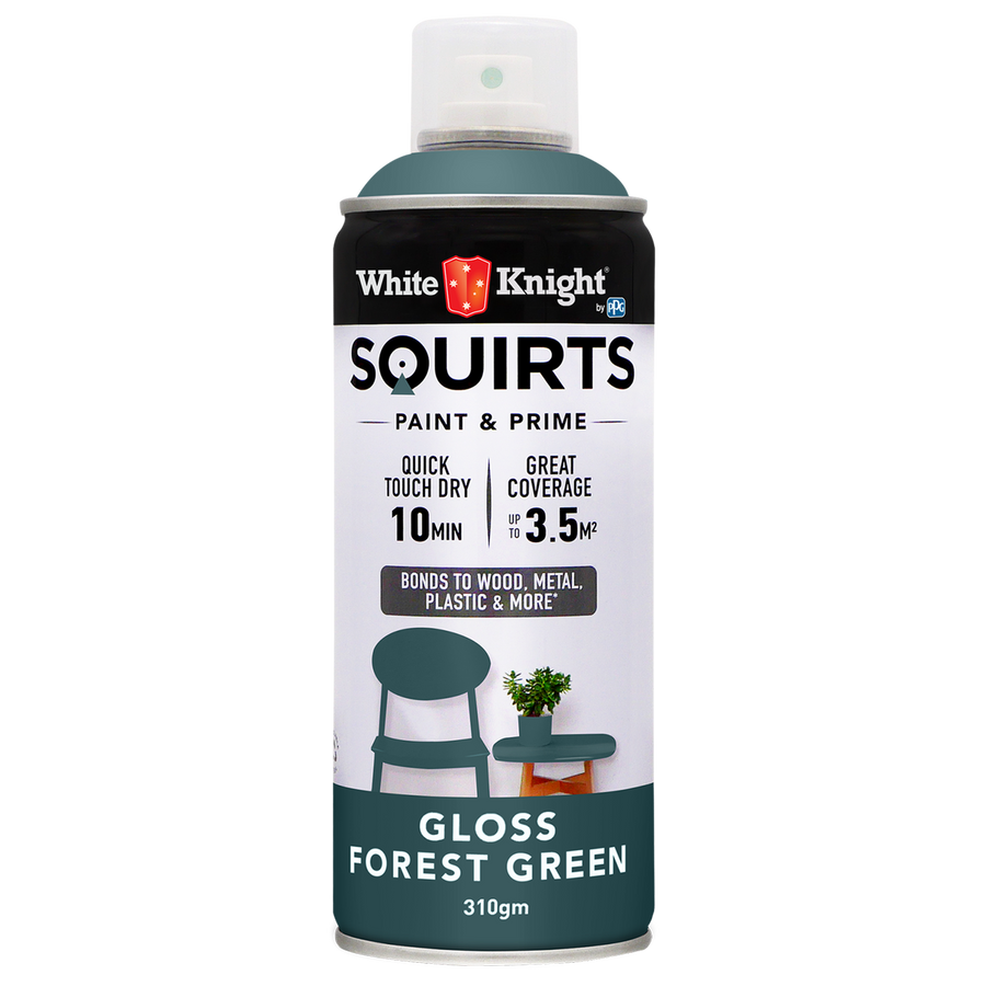White Knight Squirts Forest Green Gloss Spray Paint 310g Durable Finish - SuperSaverAU - view 1