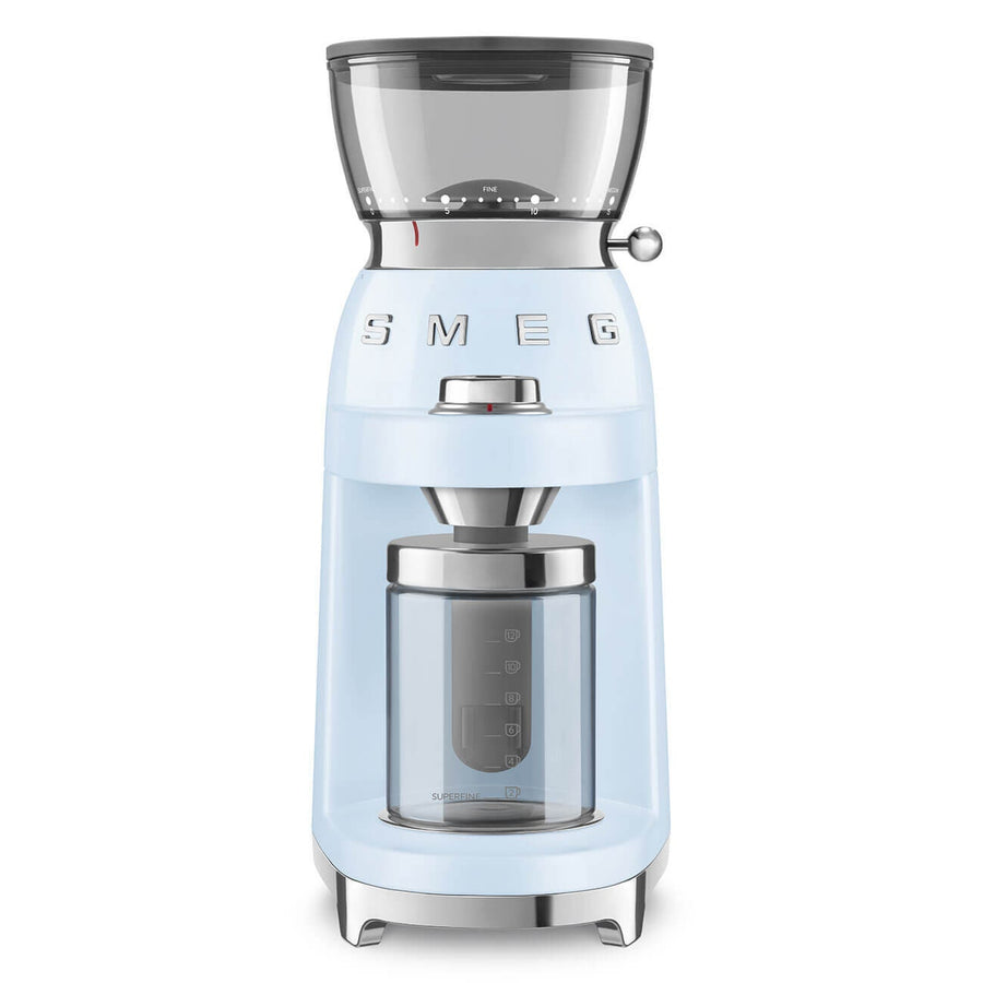 Smeg 50's retro style coffee grinder - pastel blue - 240g hopper - 50 grinding steps - CGF03PBAU