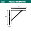 Carinya 400 x 350mm Black Straight Stayed Bracket, Powder Coated Steel, 100kg, Multi-Orientation
