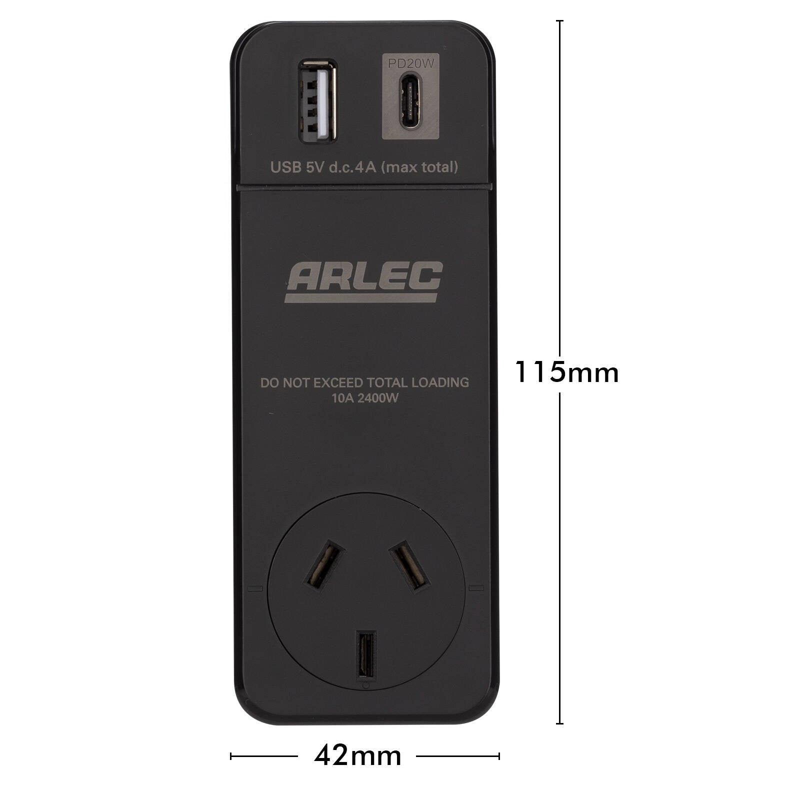 Arlec Power Adaptor with PD20W USB and 180 Degree Rotating Socket Black DA36PD20