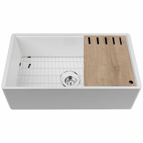 Abey Chambord Legrande reversible butler sink - white fireclay, chopping board and grid included - LEGRANDE-1W
