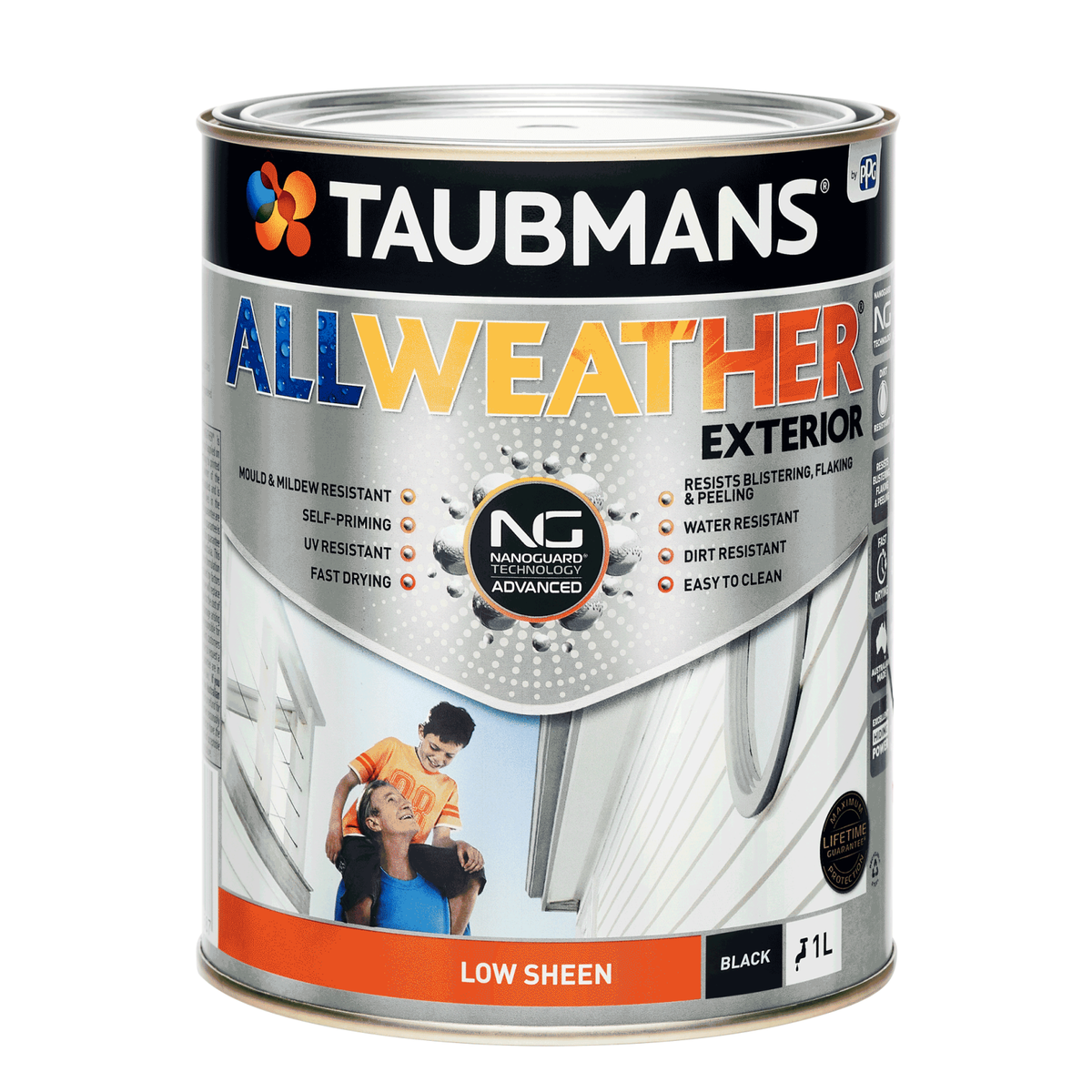Taubmans 1L Black Low Sheen All Weather Exterior Paint - Water-Based, UV Resistant - SuperSaverAU - view 1
