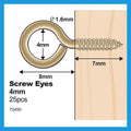 Everhang 4mm Brass Plated Steel Screw Eyes Light Duty 25 Pack
