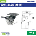 Easyroll 50mm Transparent Polyurethane Swivel Plate and Brake Castor, Indoor, 40kg